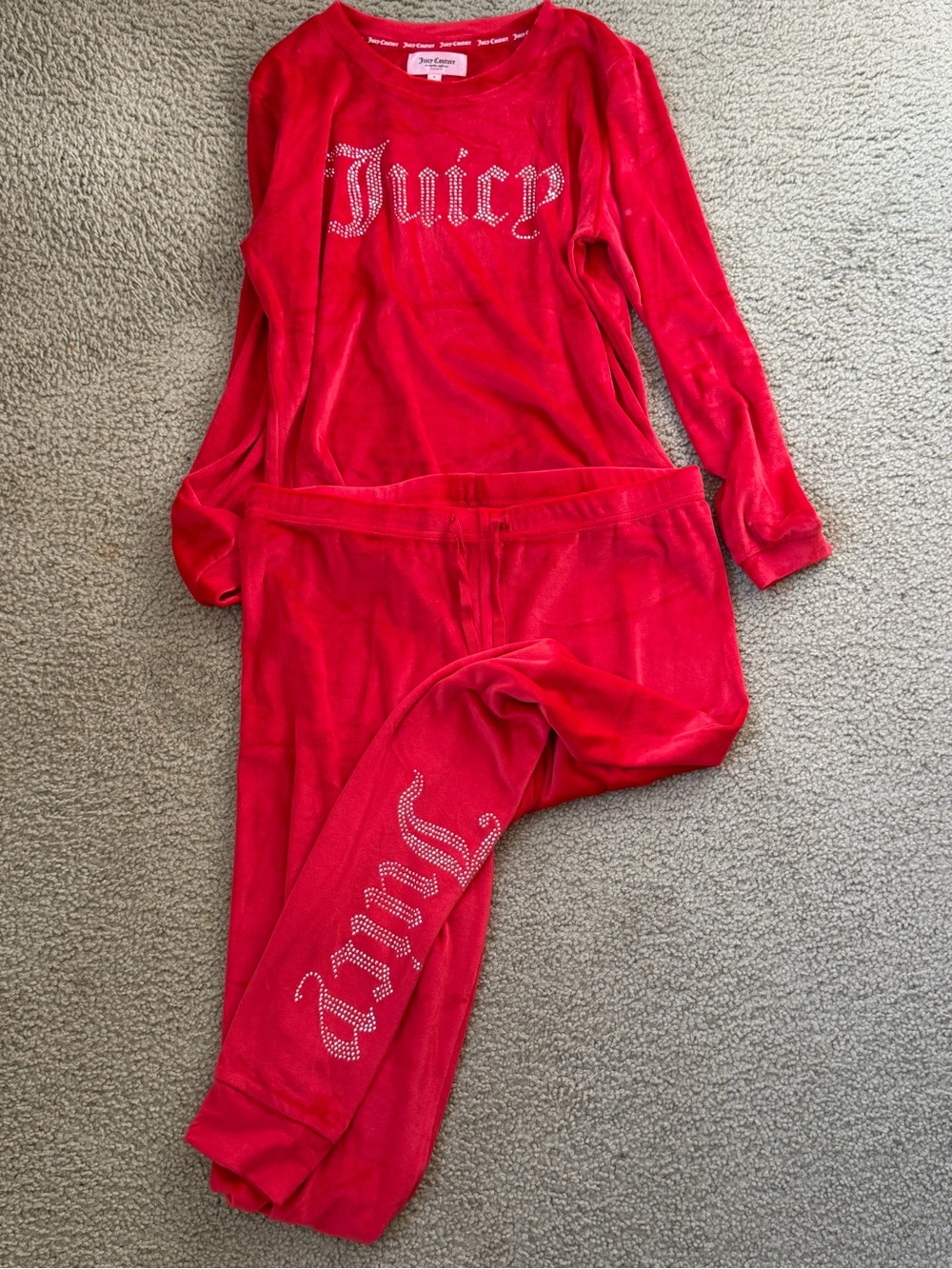 Juicy Couture' Red 'Juicy' Rhinestone Velour Pajama Set
